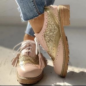 Jolimall Oxford pink and gold glitter shoe. Never worn 8